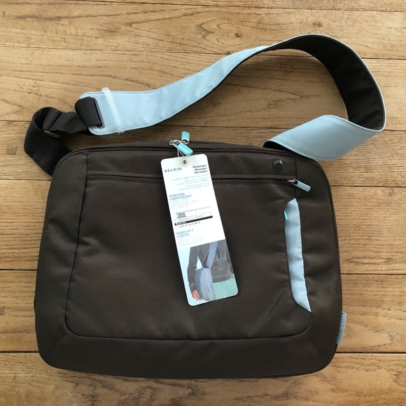 NWT Vintage Belkin Brown with Light Blue Large Messenger/Laptop Bag - Picture 2 of 10